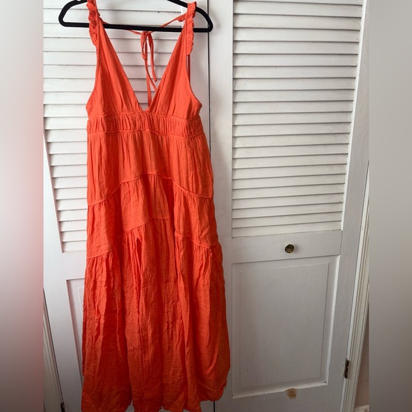 Anthropologie Celadon Flame Orange Backless Midi Dress NWT Size L - Picture 3 of 8